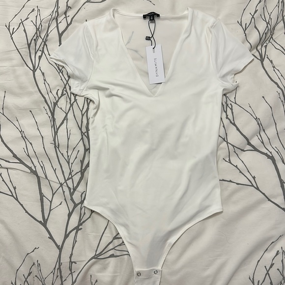 White V-Neck Bodysuit - Picture 1 of 2
